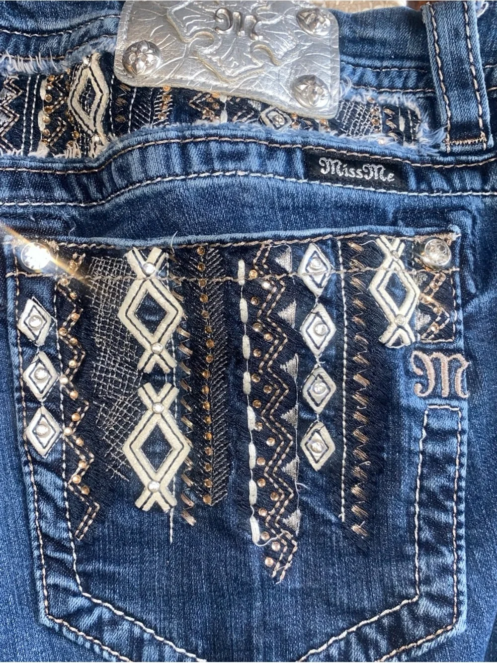 Miss Me Blue Embroidered Boyfriend Jeans